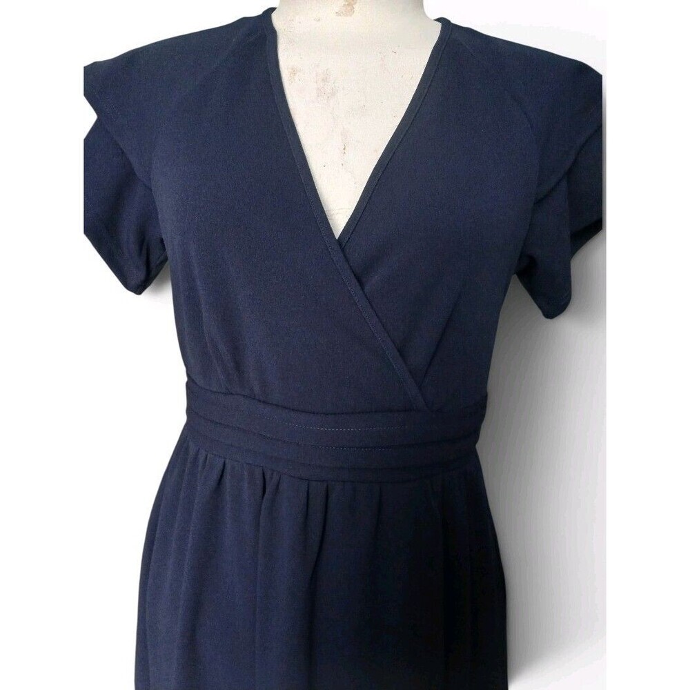 Anatoky Women's Navy Maxi Dress Size M NWT Flutter Sleeve V-Neck Wrap Style Slit - Picture 3 of 8